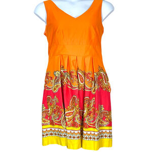 3-FOR-$30 Spence Sz 14 Fit  Flare Sleeveless Dress Colorful Orange Paisley